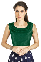 Aastha Fashion Green Art Silk Pleated Boat Neck Plain Readymade Blouse