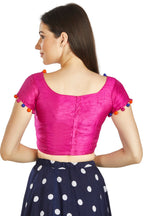 Aastha Fashion Pink Art Sleek Boat Neck Potli Design In Neck Or Sleeve Readymade Blouse