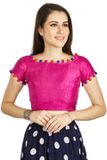 Aastha Fashion Pink Art Sleek Boat Neck Potli Design In Neck Or Sleeve Readymade Blouse