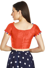 Aastha Fashion Orange Art Sleek Boat Neck Potli Design In Neck Or Sleeve Readymade Blouse