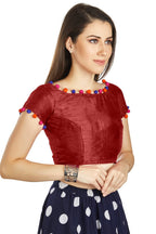 Aastha Fashion Maroon Art Sleek Boat Neck Potli Design In Neck Or Sleeve Readymade Blouse
