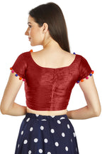 Aastha Fashion Maroon Art Sleek Boat Neck Potli Design In Neck Or Sleeve Readymade Blouse