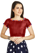 Aastha Fashion Maroon Art Sleek Boat Neck Potli Design In Neck Or Sleeve Readymade Blouse