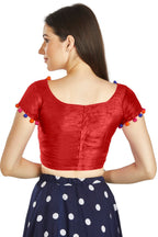 Aastha Fashion Red Art Sleek Boat Neck Potli Design In Neck Or Sleeve Readymade Blouse