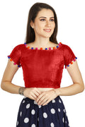 Aastha Fashion Red Art Sleek Boat Neck Potli Design In Neck Or Sleeve Readymade Blouse