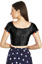 Aastha Fashion Black Art Sleek Boat Neck Potli Design In Neck Or Sleeve Readymade Blouse