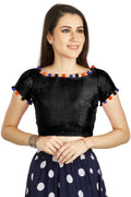 Aastha Fashion Black Art Sleek Boat Neck Potli Design In Neck Or Sleeve Readymade Blouse
