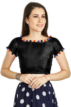 Aastha Fashion Black Art Sleek Boat Neck Potli Design In Neck Or Sleeve Readymade Blouse