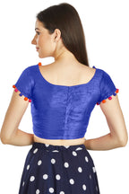 Aastha Fashion Royal Blue Art Sleek Boat Neck Potli Design In Neck Or Sleeve Readymade Blouse