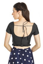 Aastha Fashion Black Art Silk Pleated Boat Neck Princes Readymade Blouse