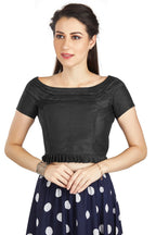 Aastha Fashion Black Art Silk Pleated Boat Neck Princes Readymade Blouse