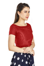 Aastha Fashion Red Art Silk Pleated Boat Neck Princes Readymade Blouse