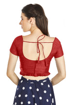 Aastha Fashion Red Art Silk Pleated Boat Neck Princes Readymade Blouse