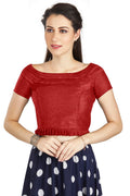 Aastha Fashion Red Art Silk Pleated Boat Neck Princes Readymade Blouse