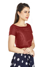 Aastha Fashion Maroon Art Silk Pleated Boat Neck Princes Readymade Blouse