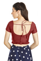 Aastha Fashion Maroon Art Silk Pleated Boat Neck Princes Readymade Blouse