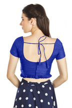 Aastha Fashion Royal Blue Art Silk Pleated Boat Neck Princes Readymade Blouse
