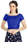 Aastha Fashion Royal Blue Art Silk Pleated Boat Neck Princes Readymade Blouse