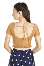 Aastha Fashion Beige Art Silk Pleated Boat Neck Princes Readymade Blouse