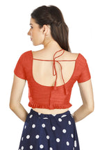 Aastha Fashion Orange Art Silk Pleated Boat Neck Princes Readymade Blouse