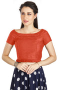Aastha Fashion Orange Art Silk Pleated Boat Neck Princes Readymade Blouse