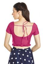 Aastha Fashion Pink Art Silk Pleated Boat Neck Princes Readymade Blouse