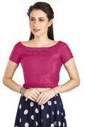 Aastha Fashion Pink Art Silk Pleated Boat Neck Princes Readymade Blouse