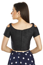 Aastha Fashion Black Art Silk V Neck Frill neck Work Readymade Blouse