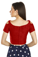 Aastha Fashion Red Art Silk V Neck Frill neck Work Readymade Blouse