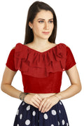 Aastha Fashion Red Art Silk V Neck Frill neck Work Readymade Blouse