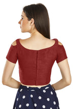 Aastha Fashion Maroon Art Silk V Neck Frill neck Work Readymade Blouse