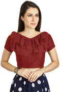 Aastha Fashion Maroon Art Silk V Neck Frill neck Work Readymade Blouse