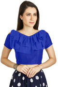 Aastha Fashion Royal Blue Art Silk V Neck Frill neck Work Readymade Blouse