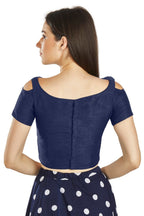 Aastha Fashion Navy Blue Art Silk V Neck Frill neck Work Readymade Blouse