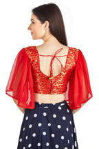 Aastha Fashion Red Brocade V Neck Pleated Frill In Sleeve Readymade Blouse
