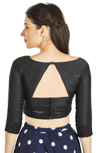 Aastha Fashion Black Art Silk Round Neck Sequence Border in Sleeves Or Waist Readymade Blouse