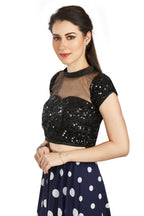Aastha Fashion Black Net Collar Neck Sequence Work Readymade Blouse