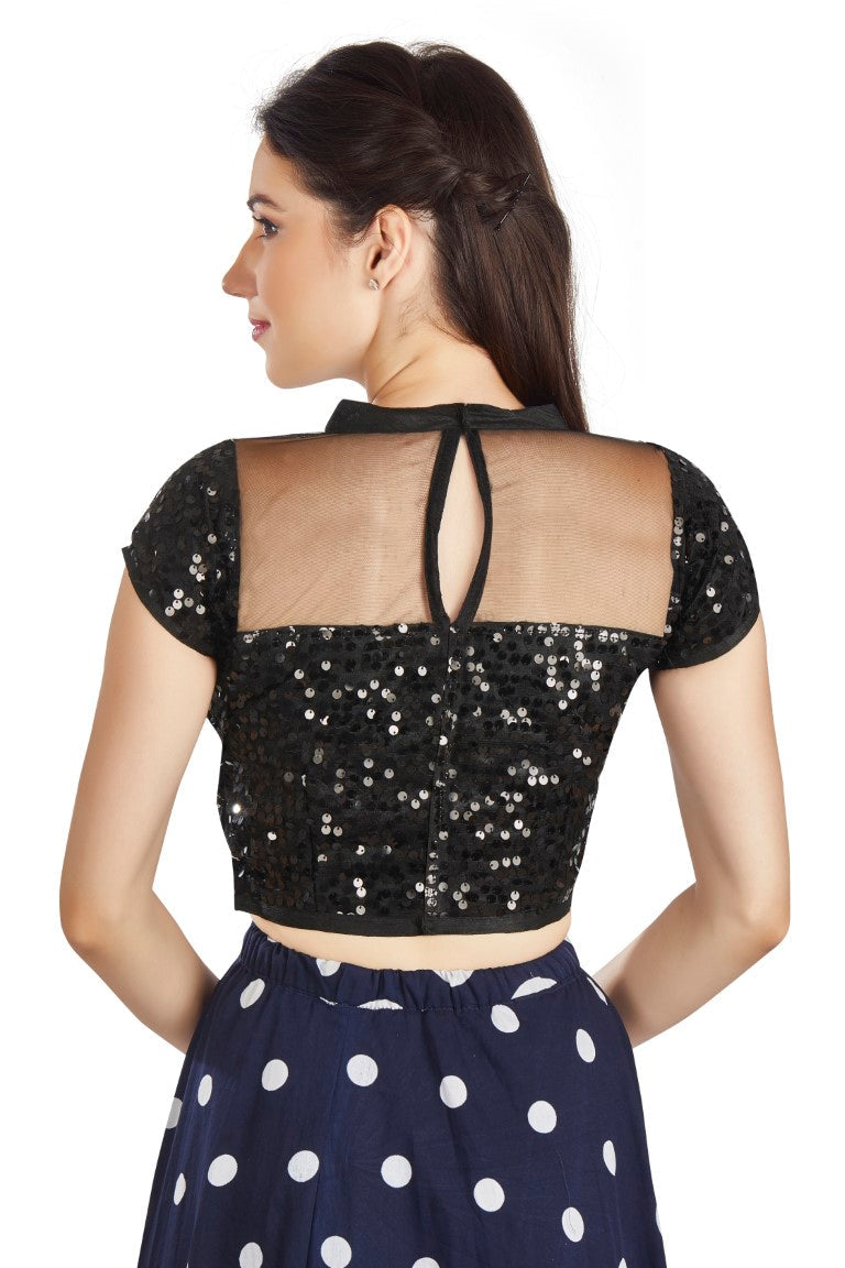 Aastha Fashion Black Net Collar Neck Sequence Work Readymade Blouse