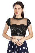 Aastha Fashion Black Net Collar Neck Sequence Work Readymade Blouse