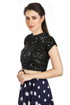 Aastha Fashion Black Net Collar Neck Sequence Work Readymade Blouse