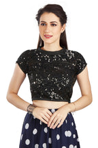 Aastha Fashion Black Net Collar Neck Sequence Work Readymade Blouse