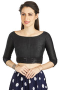 Aastha Fashion Black Art Silk Sweet Heart Neck Sequence Border in Sleeves Or Waist Readymade Blouse