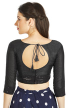 Aastha Fashion Black Art Silk Round Neck Sequence Border in Sleeves Or Waist Readymade Blouse