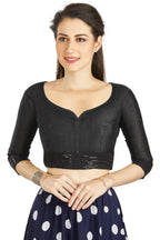 Aastha Fashion Black Art Silk Round Neck Sequence Border in Sleeves Or Waist Readymade Blouse