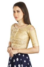 Aastha Fashion Beige Brocade Boat Neck Cold Sleeve Readymade Blouse