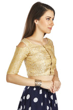 Aastha Fashion Beige Brocade Boat Neck Cold Sleeve Readymade Blouse