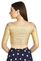 Aastha Fashion Beige Brocade Boat Neck Cold Sleeve Readymade Blouse