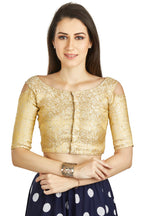 Aastha Fashion Beige Brocade Boat Neck Cold Sleeve Readymade Blouse
