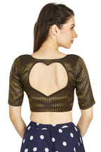 Aastha Fashion Black Brocade Boat neck Plain Readymade Blouse