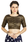 Aastha Fashion Black Brocade Boat neck Plain Readymade Blouse